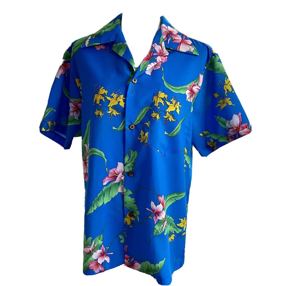 Vintage 50’s Royal Hawaiian Sz Medium Mens Blue Floral Button Up Shirt (Couples)
